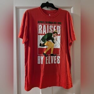 Men's Buddy the Elf Actually I'm Human But I Was Raised by Elves Red T Shirt
